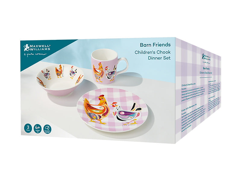 Pete Cromer Barn Friends Children's 3pc Dinner Set Chook Gift Boxed