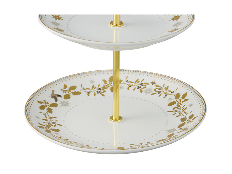 White Christmas 2 Tiered Cake Stand Gift Boxed