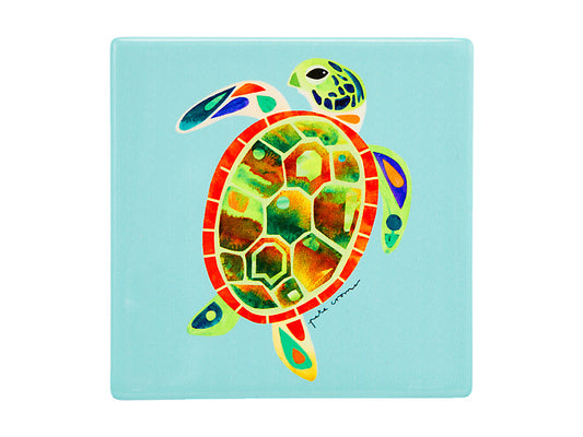 Pete Cromer Ozzie Ocean Ceramic Square Coaster Green Turtle