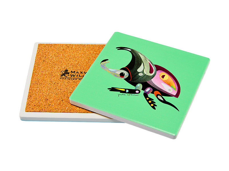 Pete Cromer Garden Party Ceramic Square Coaster Rhino Beetle