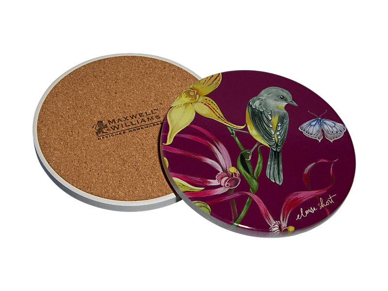 Eloise Short Lyric Ceramic Round Coaster Yellow Robin