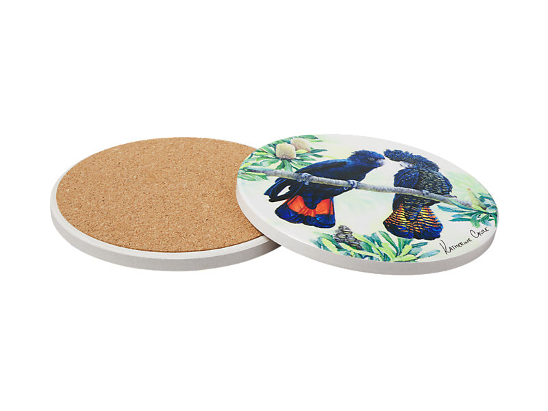Katherine Castle Song of the South Ceramic Round Coaster Black Cockatoo