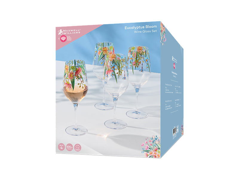Royal Botanic Gardens Eucalyptus Bloom Wine Glass Set of 4 Gift Boxed