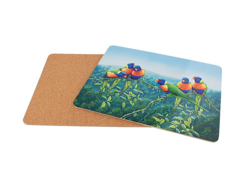 Birds of Australia KC 10yr Anniversary Cork Back Placemat 34x26.5cm Set of 4 Assorted Gift Boxed