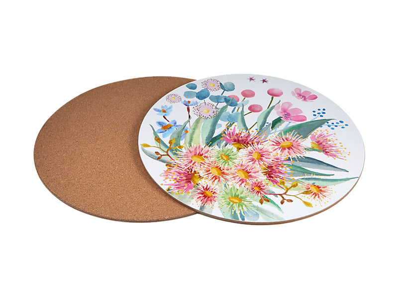 Royal Botanic Gardens Eucalyptus Bloom Round Cork Back Placemat Set of 4 Gift Boxed