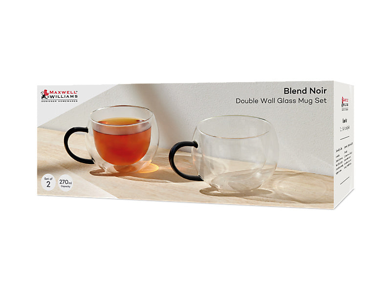Blend Noir Double Wall Glass Mug Set of 2 Gift Boxed