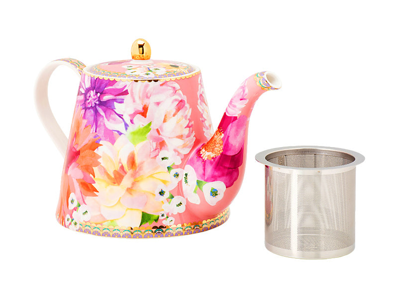 Teas & C's Dahlia Daze Teapot With Infuser 1lt Pink Gift Boxed