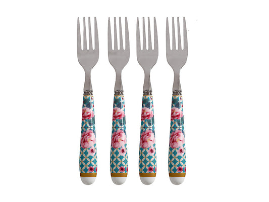 Teas & C's Silk Road Cake Fork Set of 4 Aqua Gift Boxed