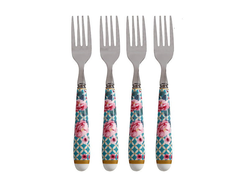 Teas & C's Silk Road Cake Fork Set of 4 Aqua Gift Boxed