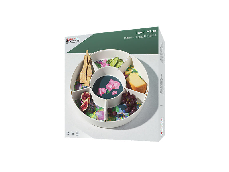 Tropical Twilight Melamine 7pc Divided Platter Set Gift Boxed