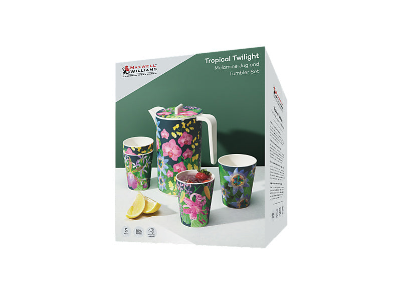 Tropical Twilight Melamine Jug And Tumbler Set of 5 Gift Boxed