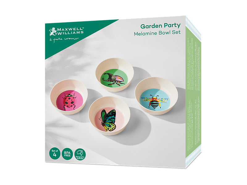 Pete Cromer Garden Party Melamine Bowls Set of 4 Assorted Gift Boxed