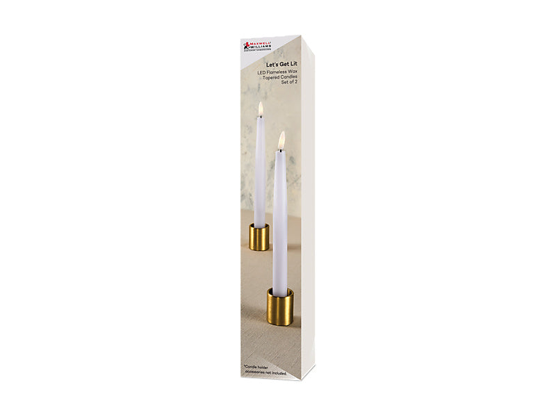 Let's Get Lit LED Flameless Taper Wax Candle 24cm 2pc Natural Gift Boxed