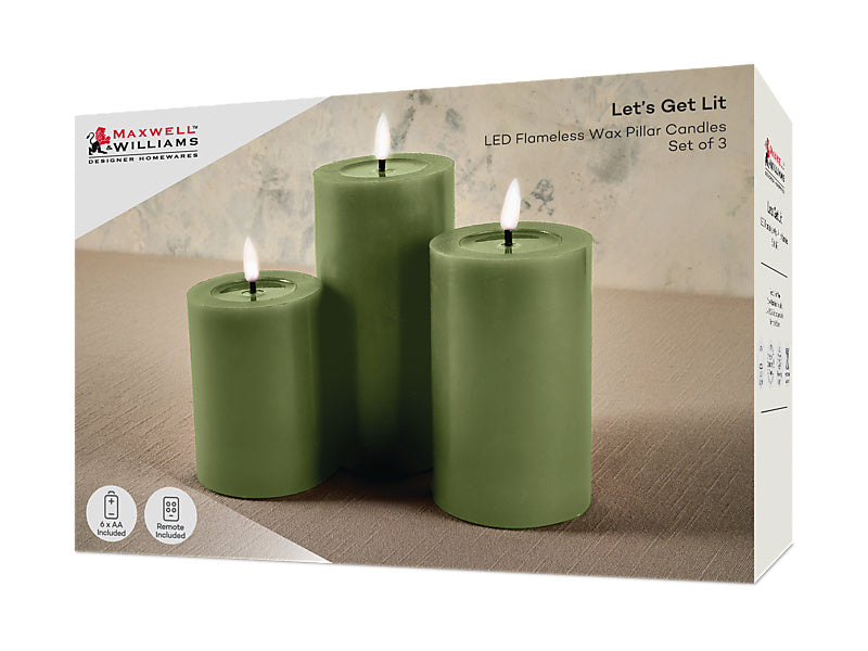 Let's Get Lit LED Flameless Candle Set of 3 Pine Gift Boxed