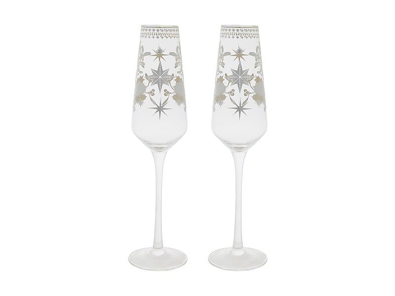 White Christmas Prosecco Glass Set of 2 Gift Boxed
