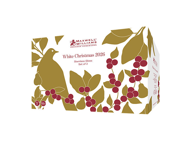 White Christmas 2026 Stemless Glass Set of 2 Assorted Gift Boxed