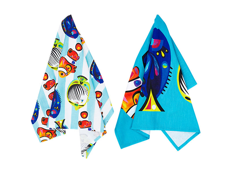 Pete Cromer Ozzie Ocean Cotton Tea Towel Set of 2 Gift Boxed