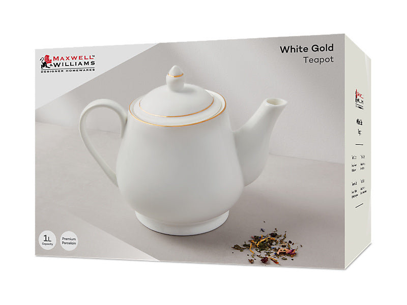 White Gold Teapot Gift Boxed