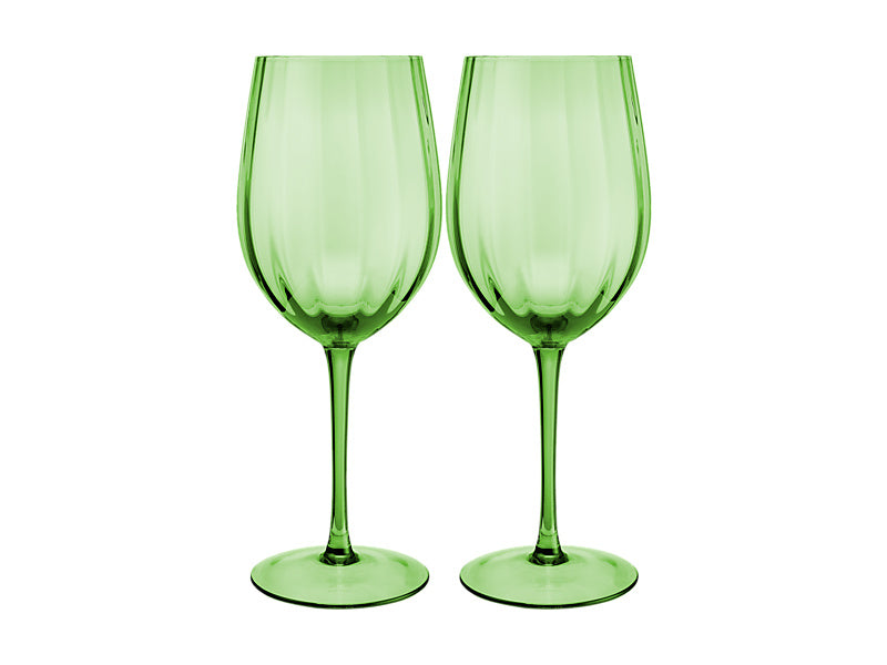 Wicked Pink Goes Good With Green Ribbed Wine Glass Elphaba Set of 2 Gift Boxed