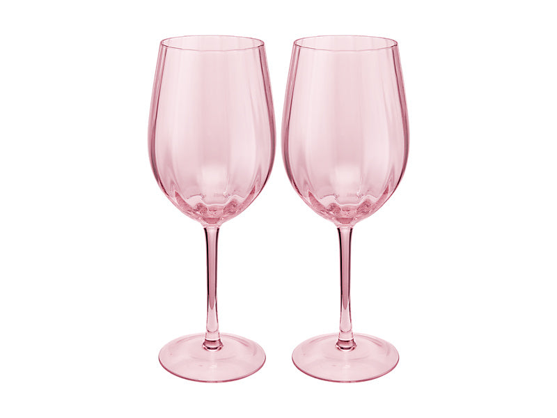 Wicked Pink Goes Good With Green Ribbed Wine Glass Glinda Set of 2 Gift Boxed