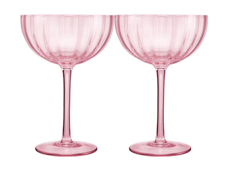 Wicked Pink Goes Good With Green Ribbed Coupe Glass Glinda Set of 2 Gift Boxed
