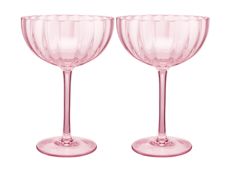 Wicked Pink Goes Good With Green Ribbed Coupe Glass Glinda Set of 2 Gift Boxed