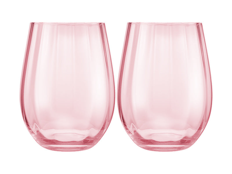 Wicked Pink Goes Good With Green Ribbed Stemless Glass Glinda Set of 2 Gift Boxed