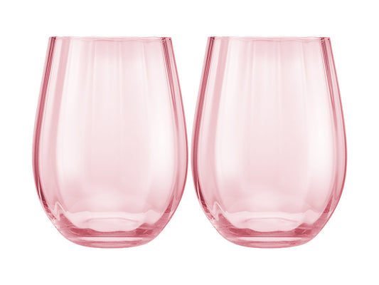 Wicked Pink Goes Good With Green Ribbed Stemless Glass Glinda Set of 2 Gift Boxed