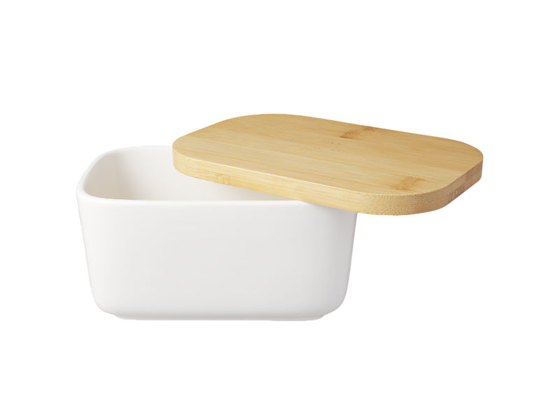 White Basics Butter Dish With Bamboo Lid