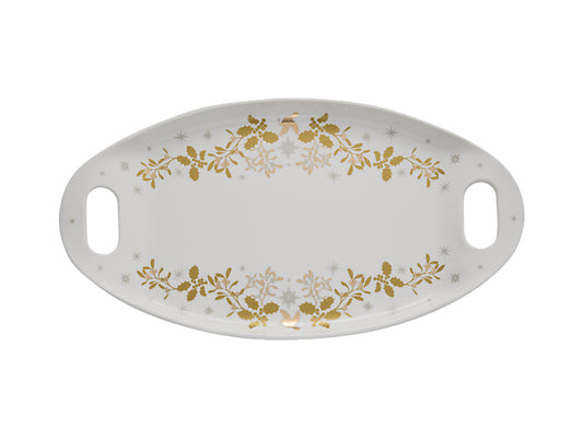 White Christmas Handled Oval Platter Gift Boxed