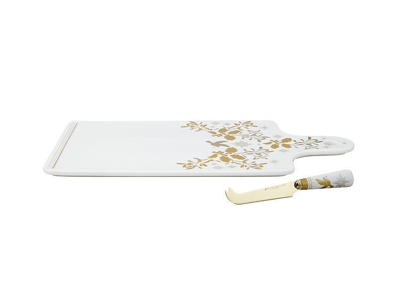 White Christmas Cheese Paddle & Knife Set Gift Boxed