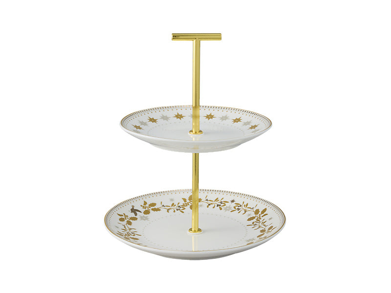 White Christmas 2 Tiered Cake Stand Gift Boxed