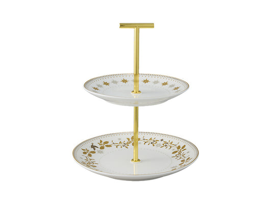 White Christmas 2 Tiered Cake Stand Gift Boxed