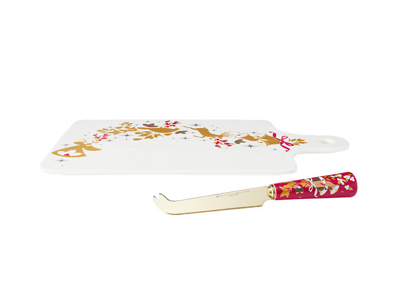 White Christmas 2026 Cheese Paddle & Knife Set Gift Boxed