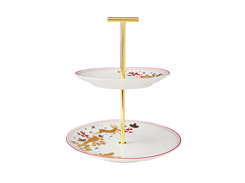 White Christmas 2026 2 Tiered Cake Stand Gift Boxed