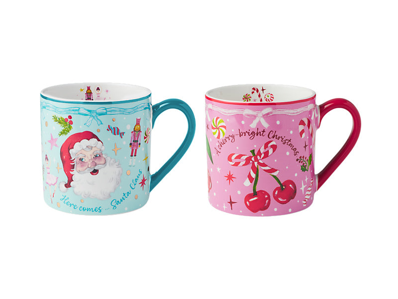 Fa la la Mug Set of 2 Assorted Pink & Blue Gift Boxed