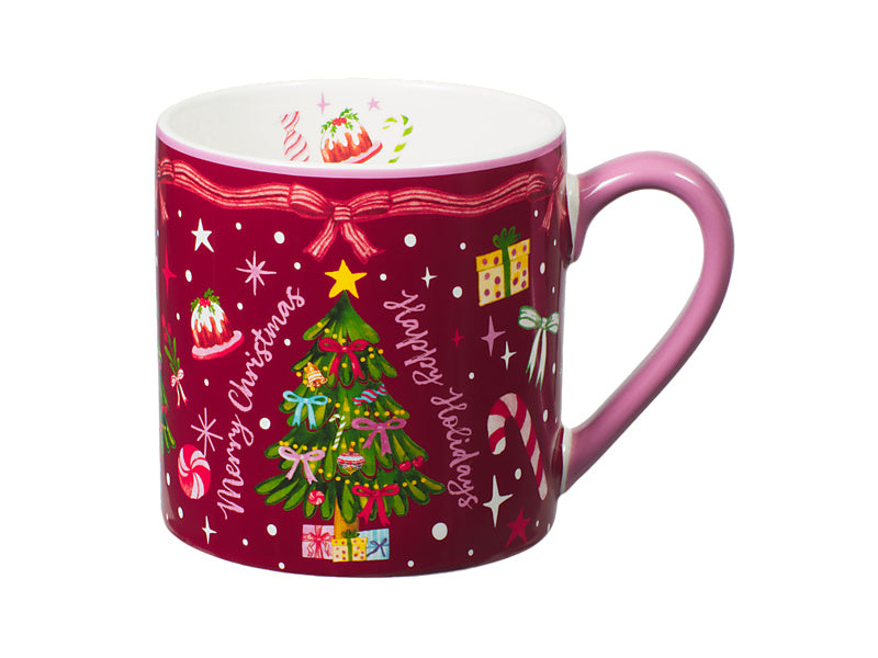 Fa la la Mug Set of 2 Assorted Green & Burgundy Gift Boxed