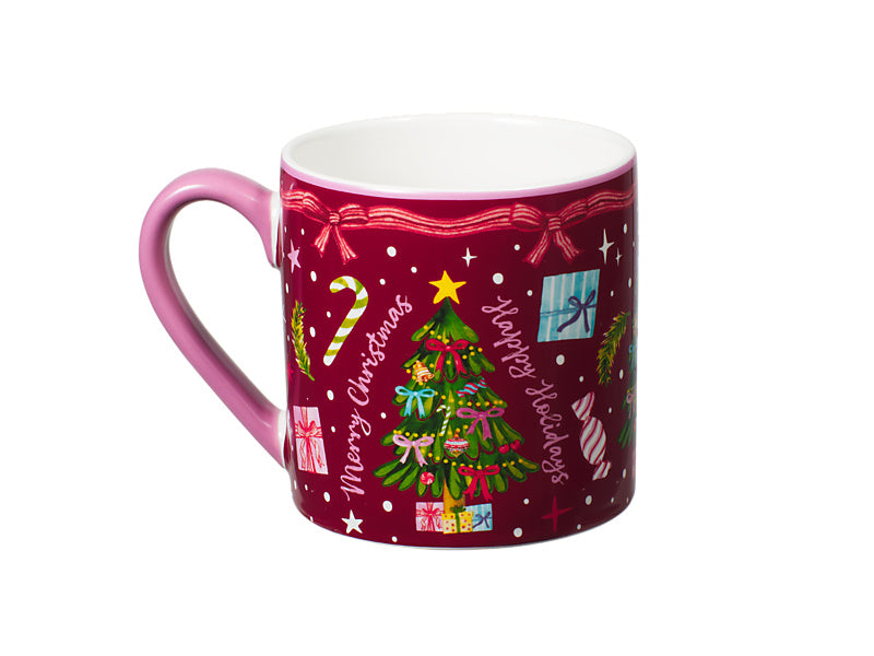 Fa la la Mug Set of 2 Assorted Green & Burgundy Gift Boxed