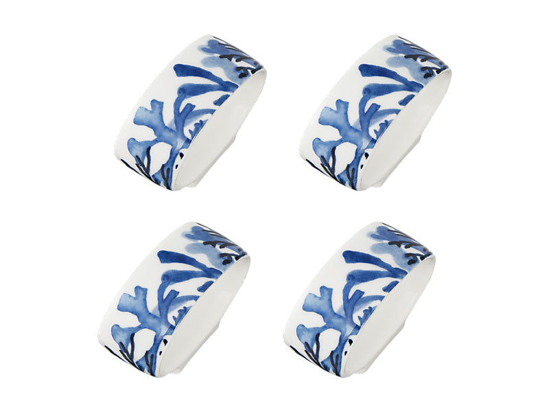 Blue Coral Napkin Ring Set of 4 Gift Boxed