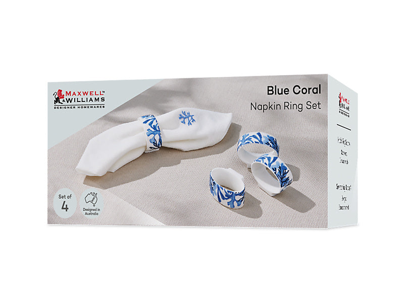 Blue Coral Napkin Ring Set of 4 Gift Boxed