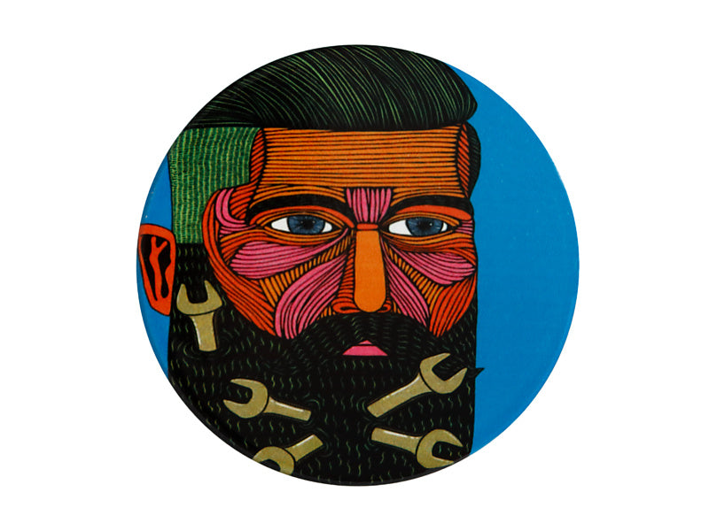 Mulga the Artist Ceramic Round Coaster 10.5cm Spanner Man
