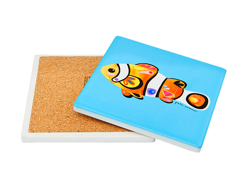 Pete Cromer Ozzie Ocean Ceramic Square Coaster Clown Fish