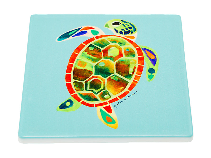 Pete Cromer Ozzie Ocean Ceramic Square Coaster Green Turtle
