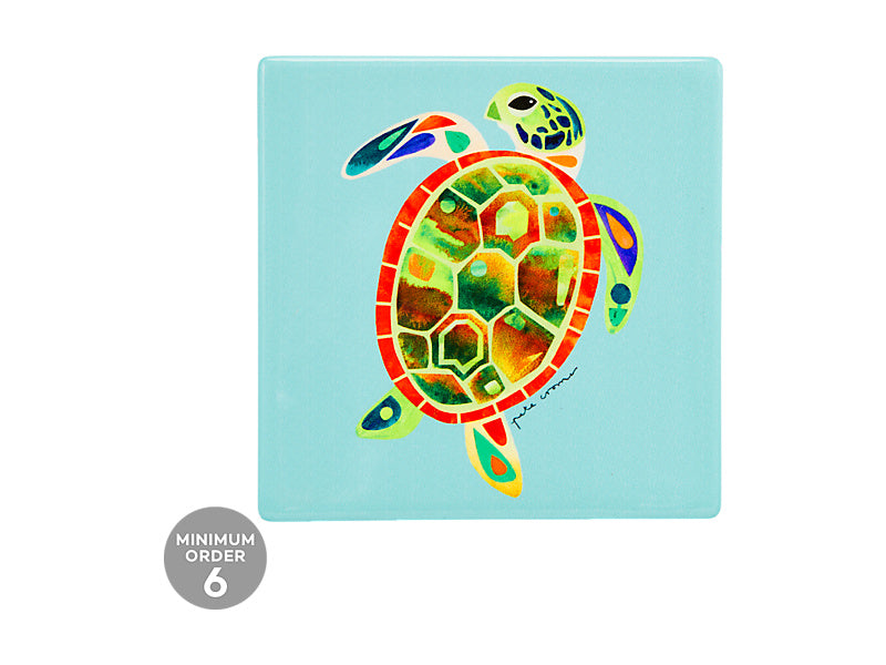 Pete Cromer Ozzie Ocean Ceramic Square Coaster Green Turtle