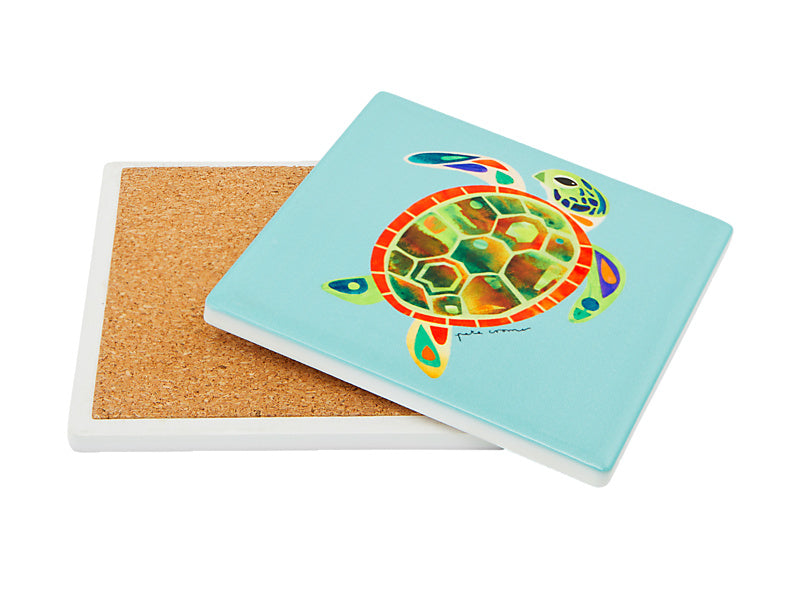 Pete Cromer Ozzie Ocean Ceramic Square Coaster Green Turtle