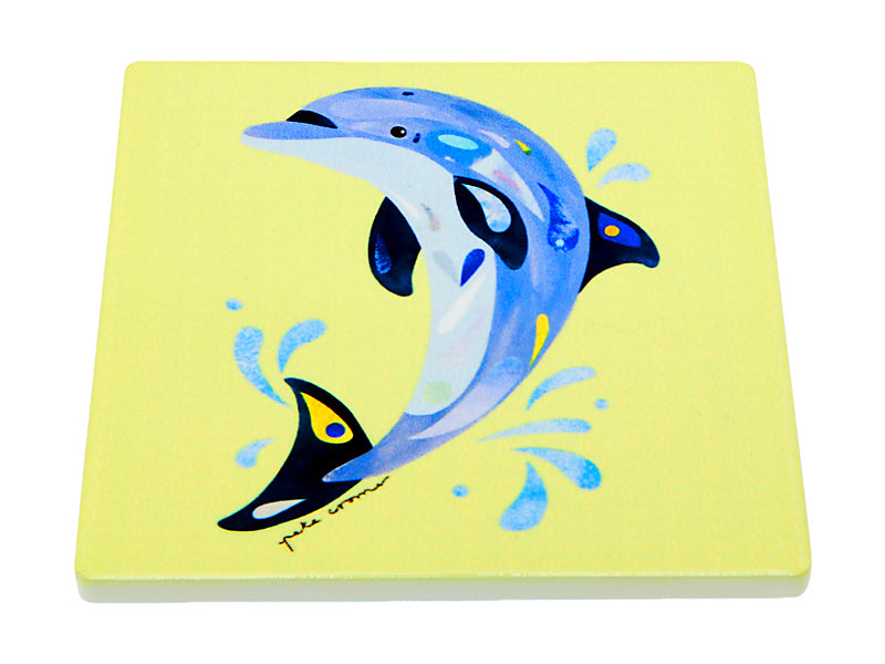 Pete Cromer Ozzie Ocean Ceramic Square Coaster Dolphin