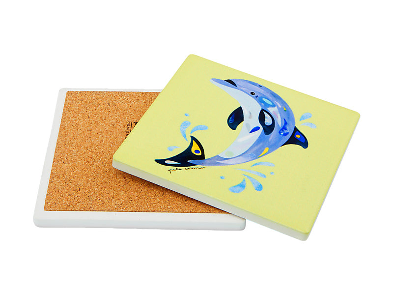 Pete Cromer Ozzie Ocean Ceramic Square Coaster Dolphin