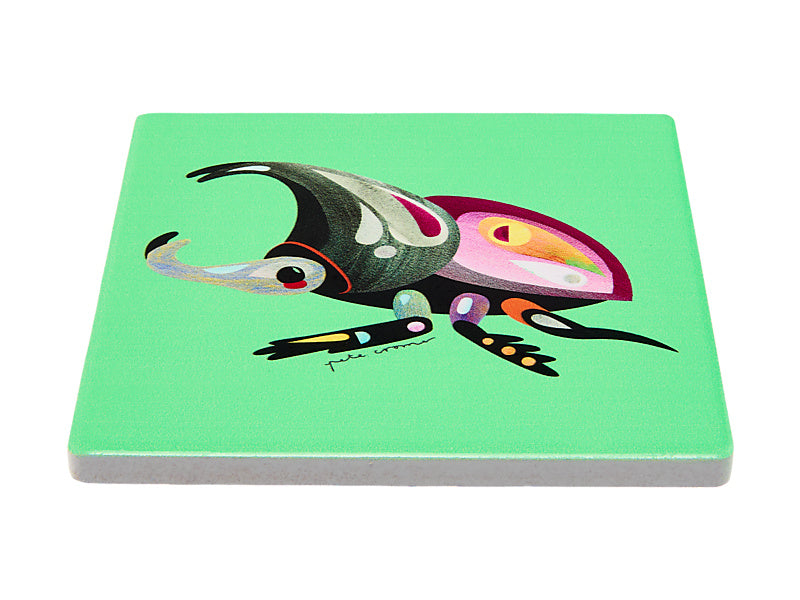 Pete Cromer Garden Party Ceramic Square Coaster Rhino Beetle