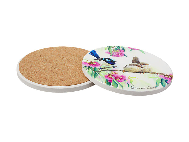 Katherine Castle Song of the South Ceramic Round Coaster Superb Fairy-wrens