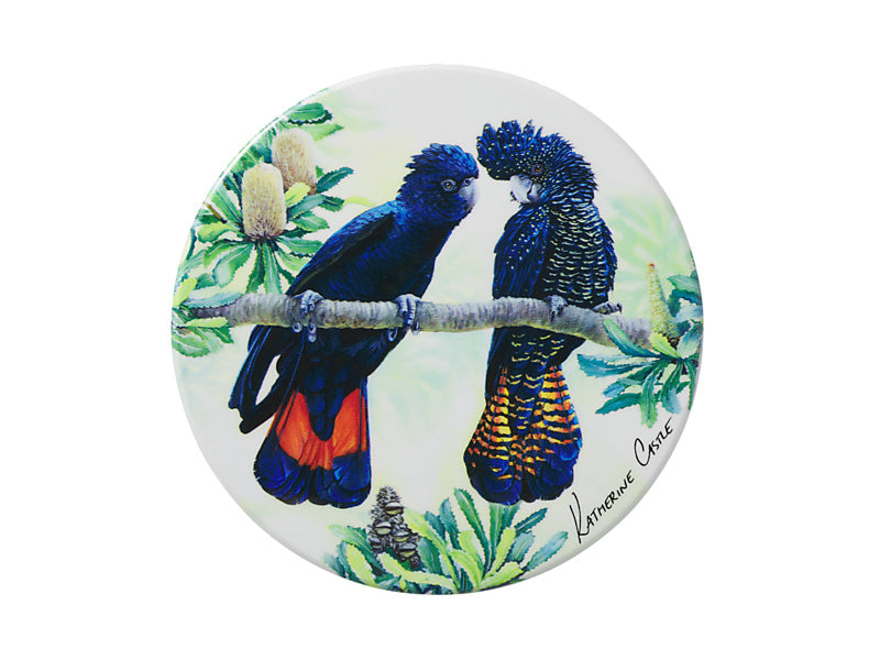 Katherine Castle Song of the South Ceramic Round Coaster Black Cockatoo